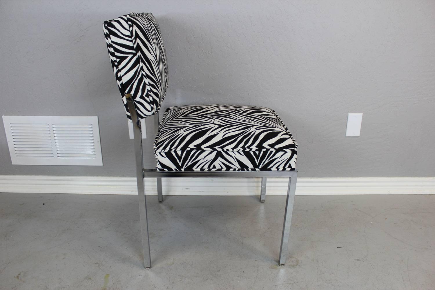 American Milo Baughman Style Zebra Side Chairs, Pair For Sale