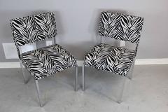 Milo Baughman Style Zebra Side Chairs, Pair