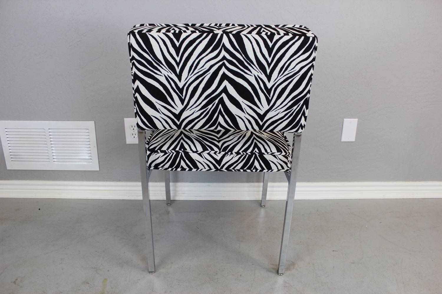 Milo Baughman Style Zebra Side Chairs, Pair In Excellent Condition For Sale In Phoenix, AZ
