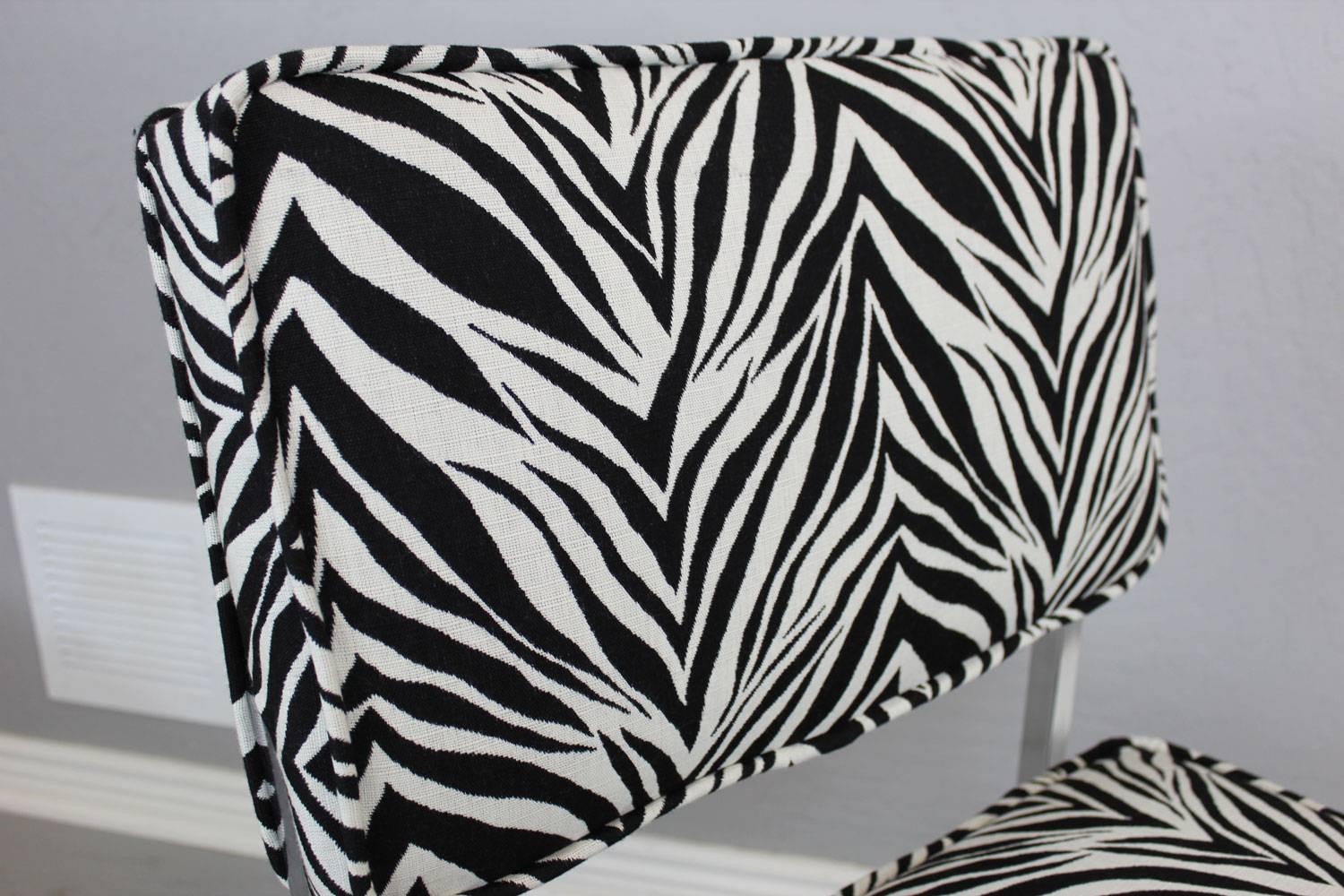 Milo Baughman Style Zebra Side Chairs, Pair For Sale 1