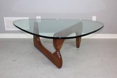 Isamu Noguchi Coffee Table with Walnut Base and Triangular Glass Top