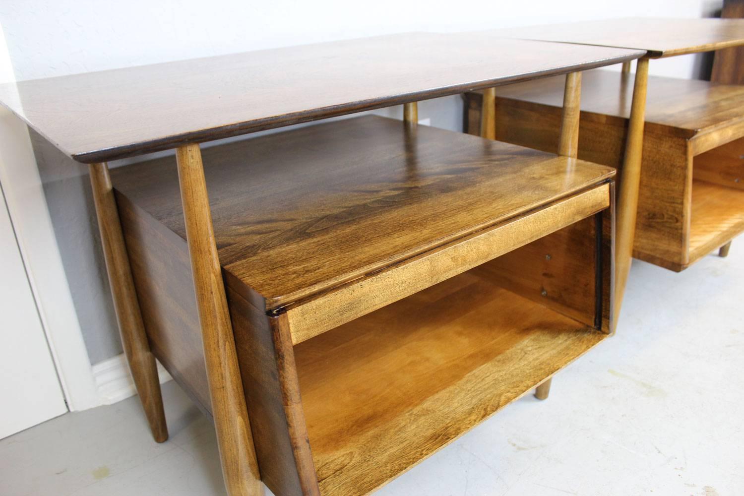 Mid-20th Century Kai Kristiansen Style Tambour Vertical Door Side Tables in Walnut and Ash