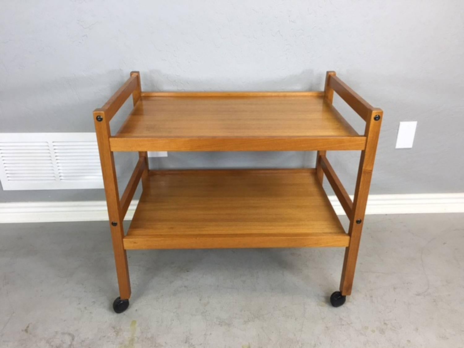 Mid-Century Modern Danish Teak Two-Tier Bar Cart For Sale