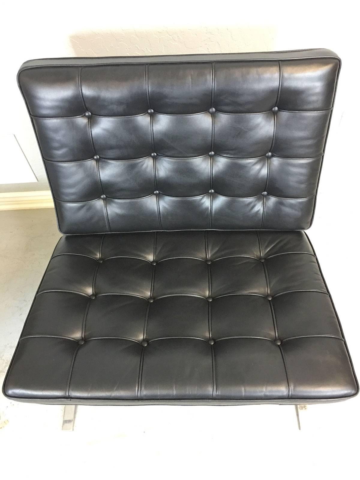 Mies van der Rohe Barcelona chairs for Knoll, circa 1960s. Leather is in exceptional condition. No rips, tears or holes. Straps are in excellent condition. All buttons present. Foam is very good. These Barcelona chairs are in excellent condition,