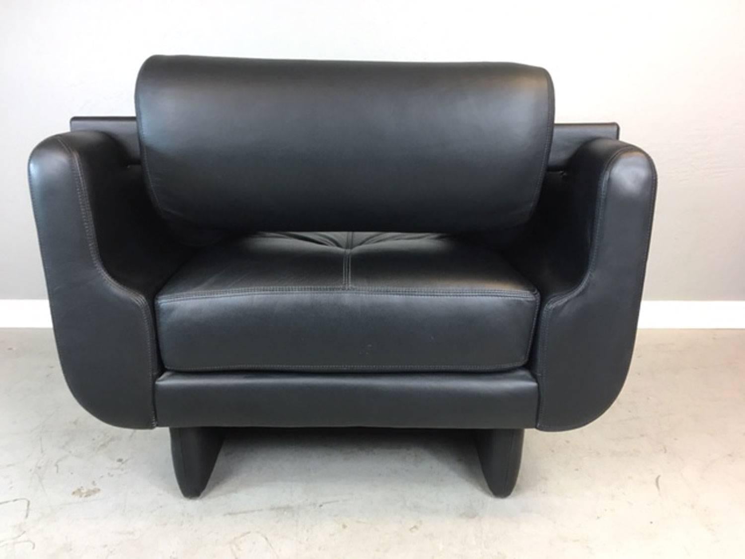 Contemporary Vladimir Kagan Matinee Leather Club Chair, Pair
