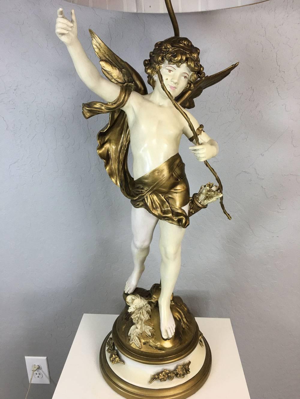Cupid God of Love Angel figurative table lamp by Auguste Moreau. Signed 