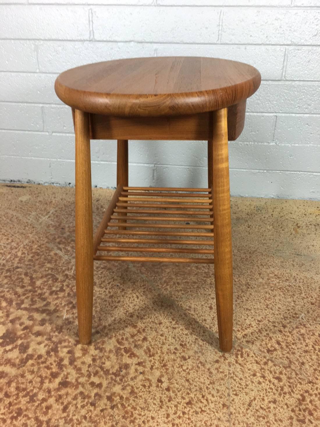 Mid-Century Modern Solid Teak Side Table with Drawer and Magazine Shelf