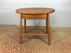 Solid Teak Side Table with Drawer and Magazine Shelf