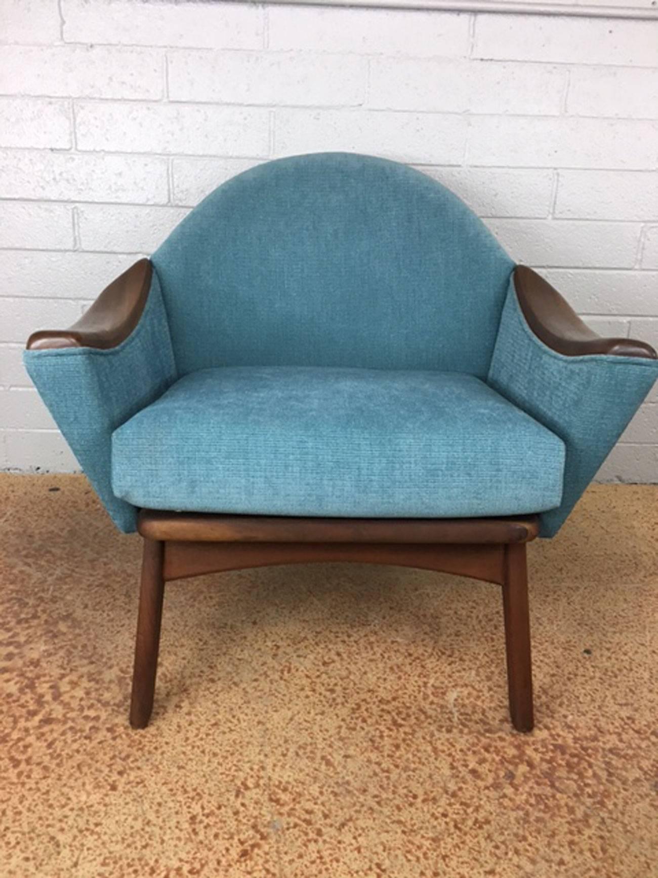 Adrian Pearsall momma and papa chair pair set. Newly upholstered in a teal blue poly/wool blend. Restored and very nice. This chair pair was used for over 40 years within a Nashville based music production studio. Wonder which stars enjoyed these