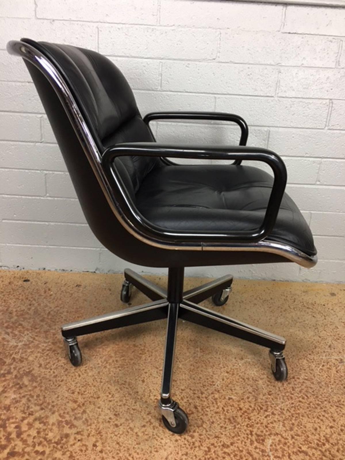 Mid-Century Modern Charles Pollock Leather Executive Office Chairs for Knoll