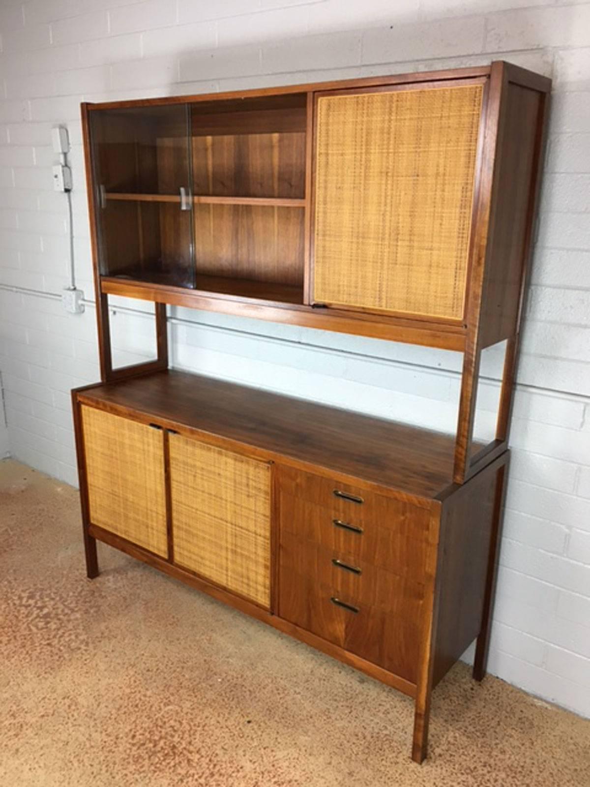 Rare Florence Knoll credenza with upper hutch half. Credenza may be used with or without upper portion. This piece was properly cared for throughout its long life.