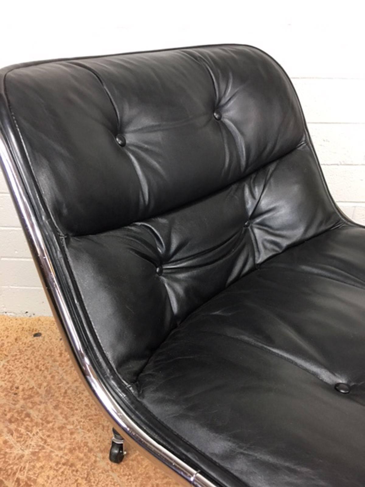 American Charles Pollock Executive Side Chair in Black Leather