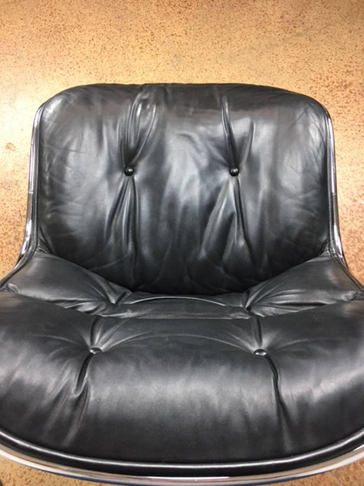 Late 20th Century Charles Pollock Executive Side Chair in Black Leather