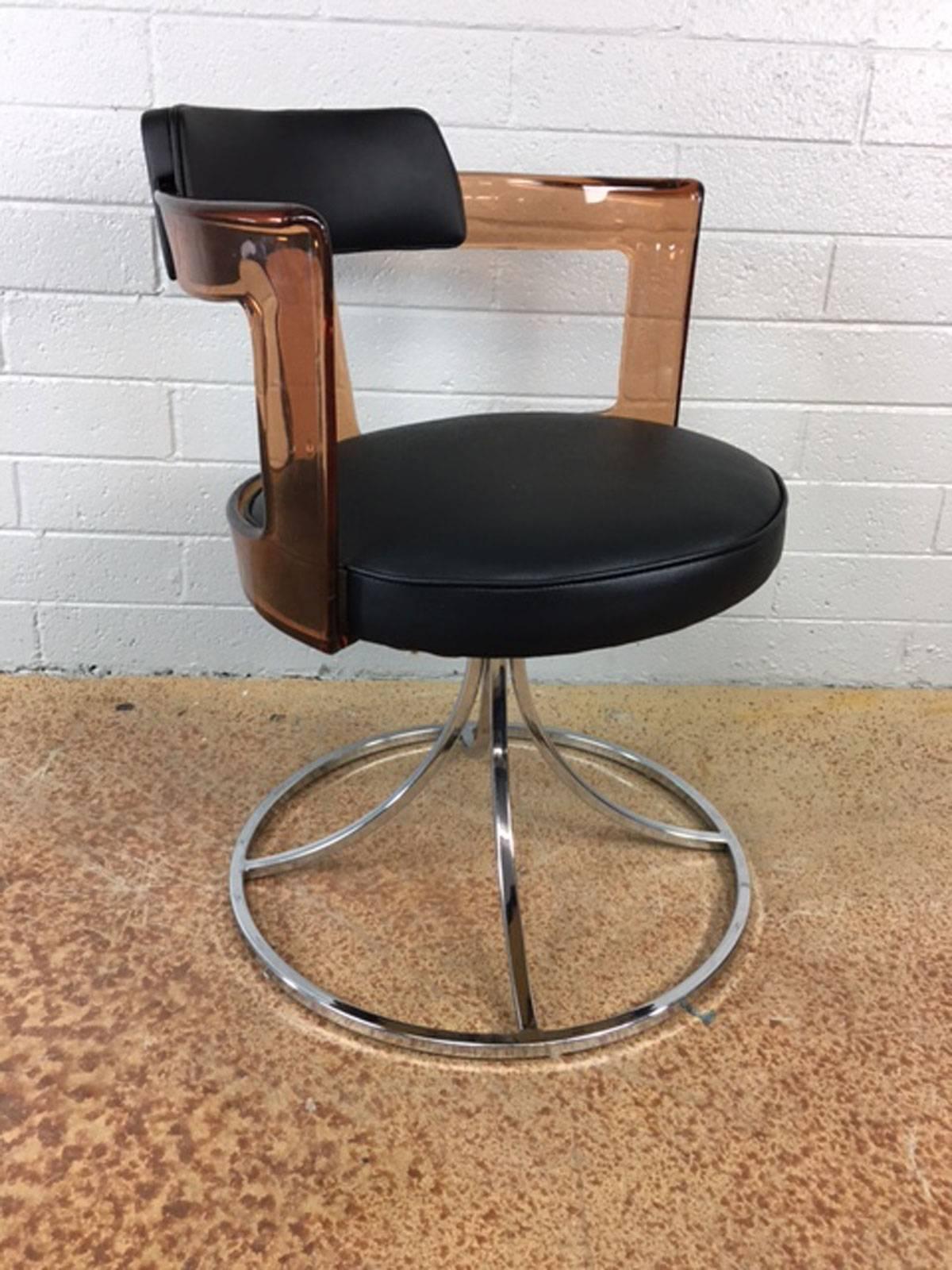 Mid-Century Modern Acrylic Chrome and Leather Side Chairs