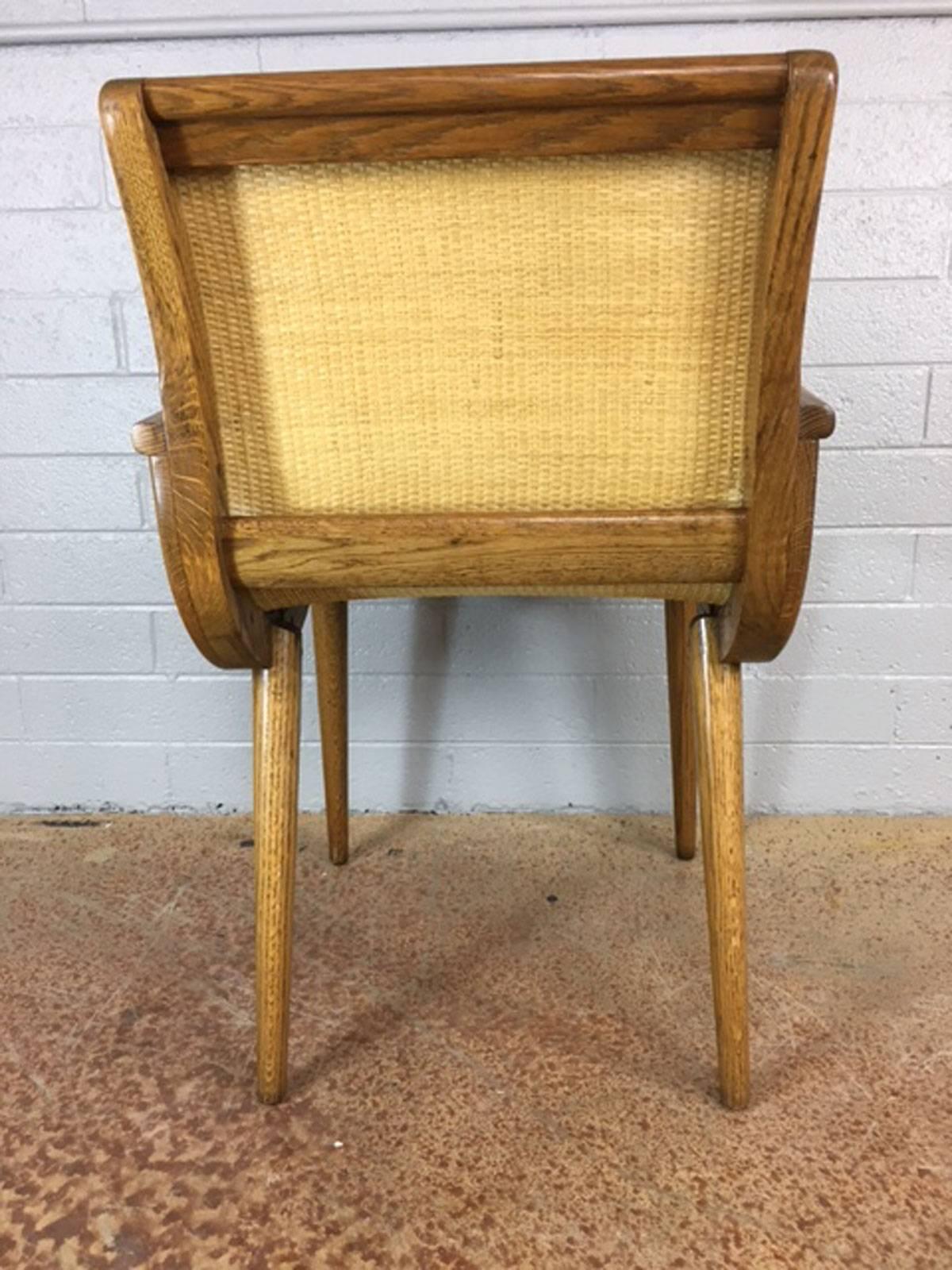 American Oak Slipper Chair with Cane Sling
