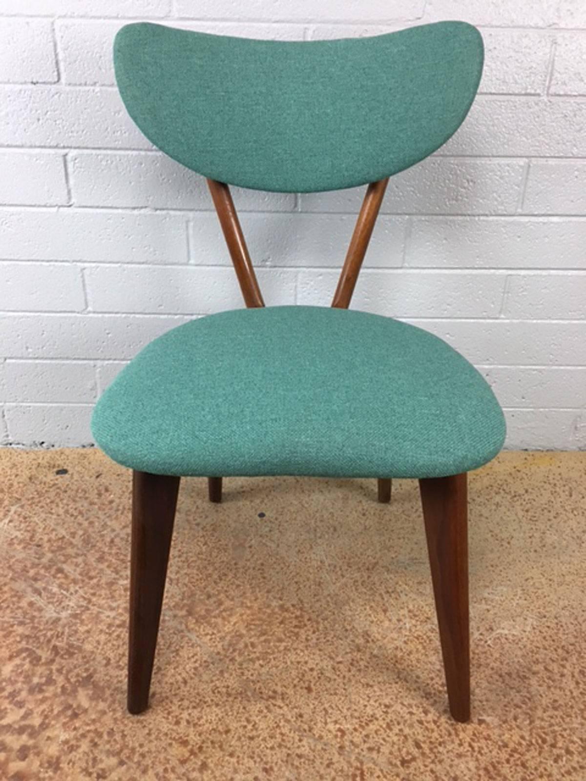 Danish side chair by Kelbe manufacturing. Walnut, circa 1940s. Reupholstered.