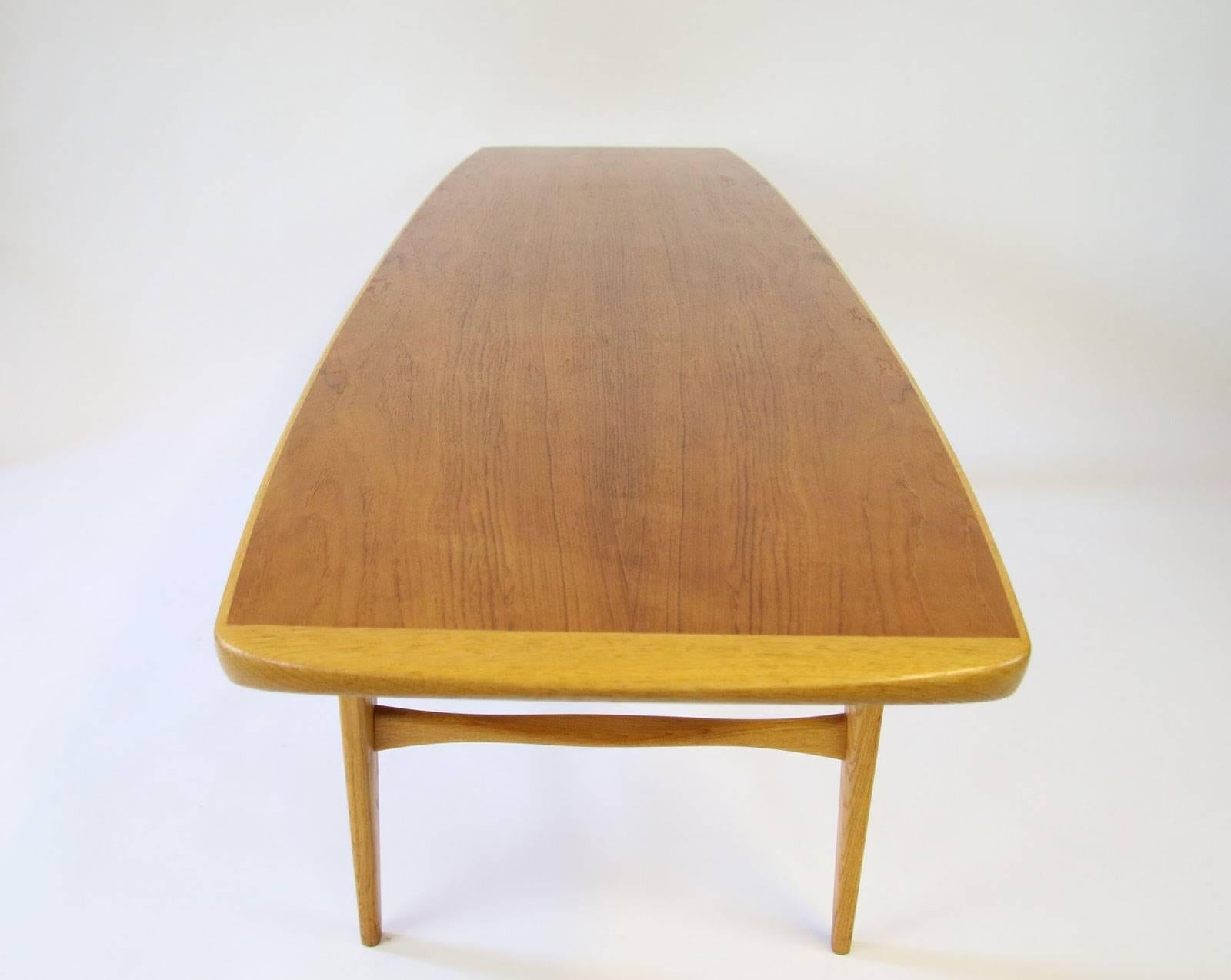 Swedish Svante Skogh Teak and Oak Surfboard Coffee Table For Sale