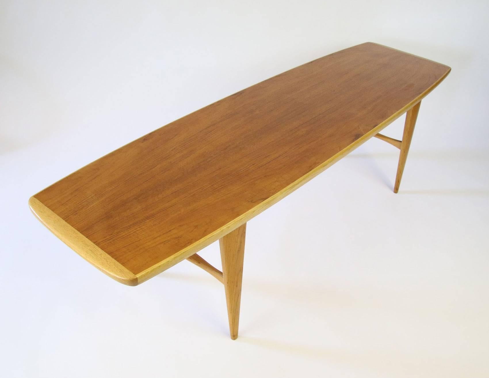 Mid-Century Modern Svante Skogh Teak and Oak Surfboard Coffee Table For Sale