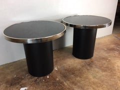 Design Institute of America DIA Black Glass and Chrome Side Table, Pair