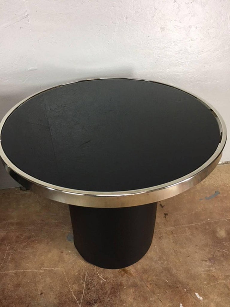 Design Institute of America DIA Black Glass and Chrome Side Table, Pair