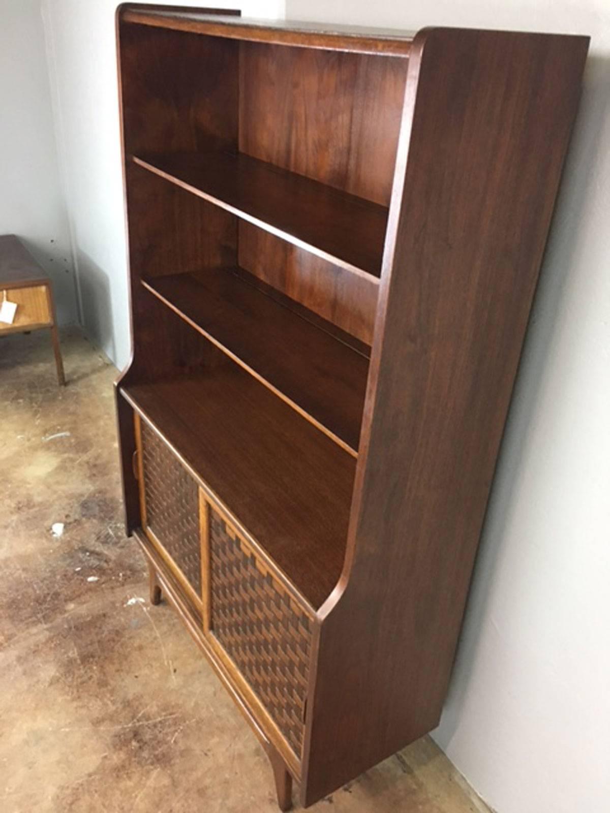 Mid-Century Modern Lane Basket Weave Hutch and Bookcase