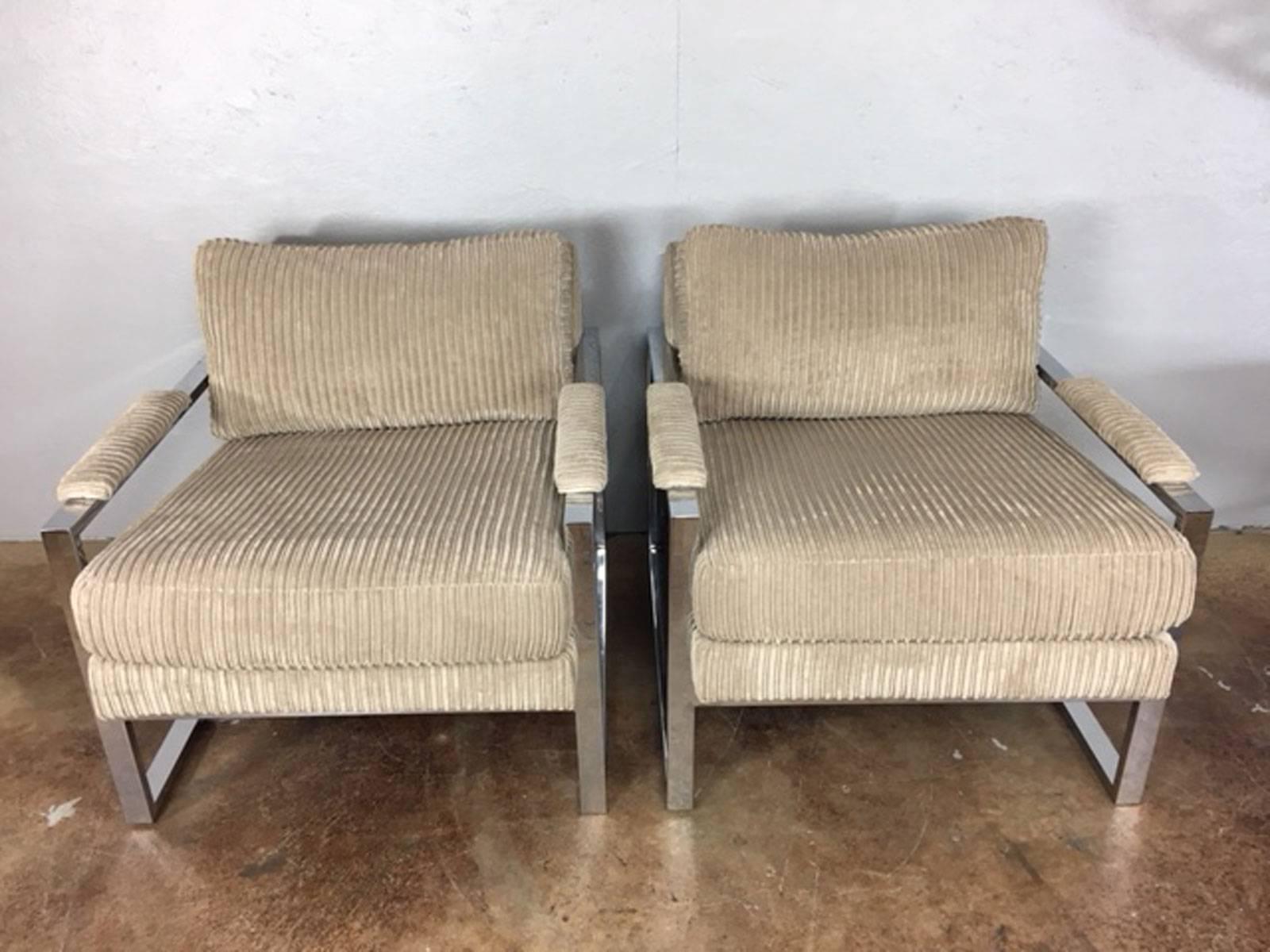 Upholstery Milo Baughman Lounge Chair, Pair