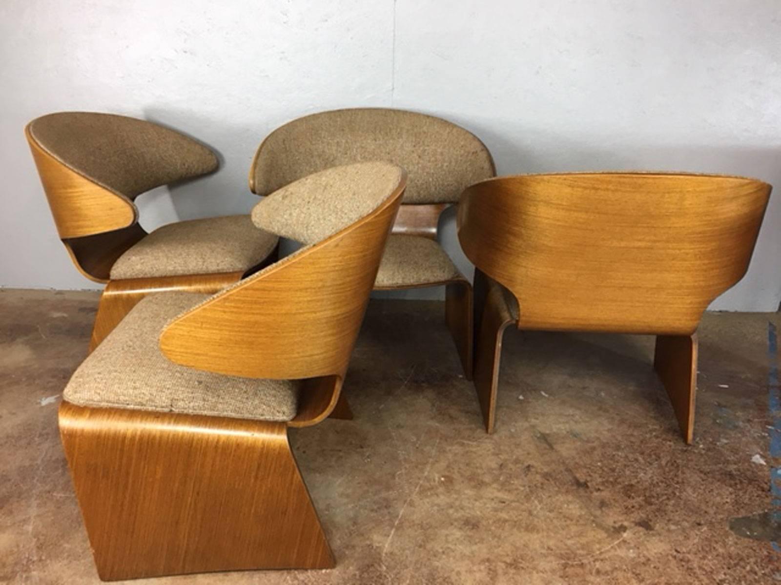 Walnut Hans Olsen Bikini Set of Four Chairs and Game Table