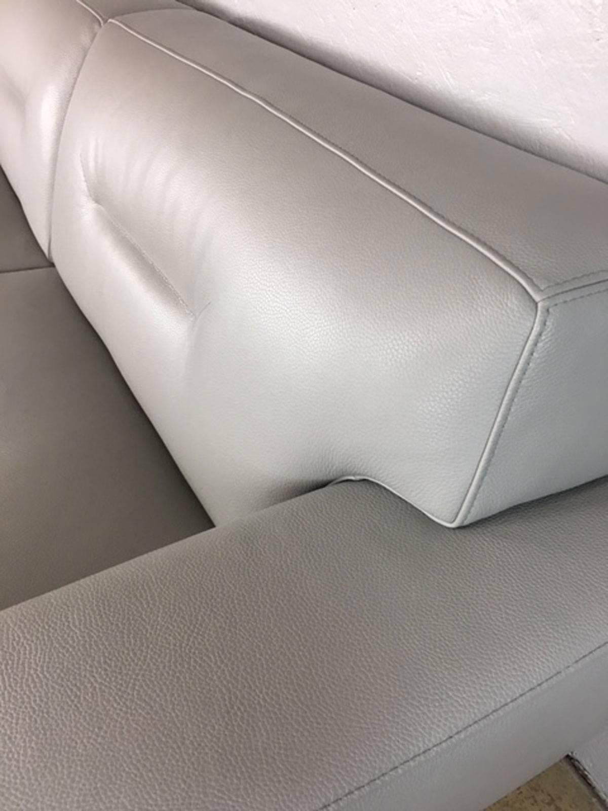 Roche Bobois Leather Sofa Sleek Chrome Legs In Excellent Condition In Phoenix, AZ