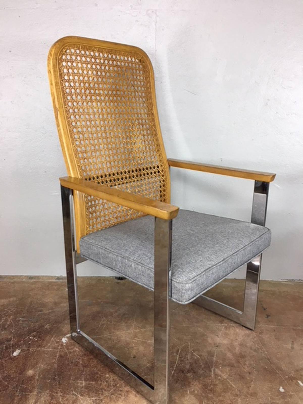 Mid-Century Modern Milo Baughman Cane Back and Chrome Dining Chairs For Sale