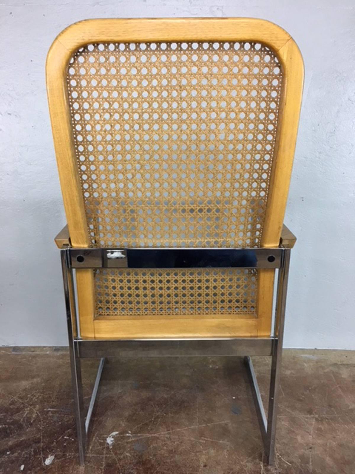 Late 20th Century Milo Baughman Cane Back and Chrome Dining Chairs For Sale