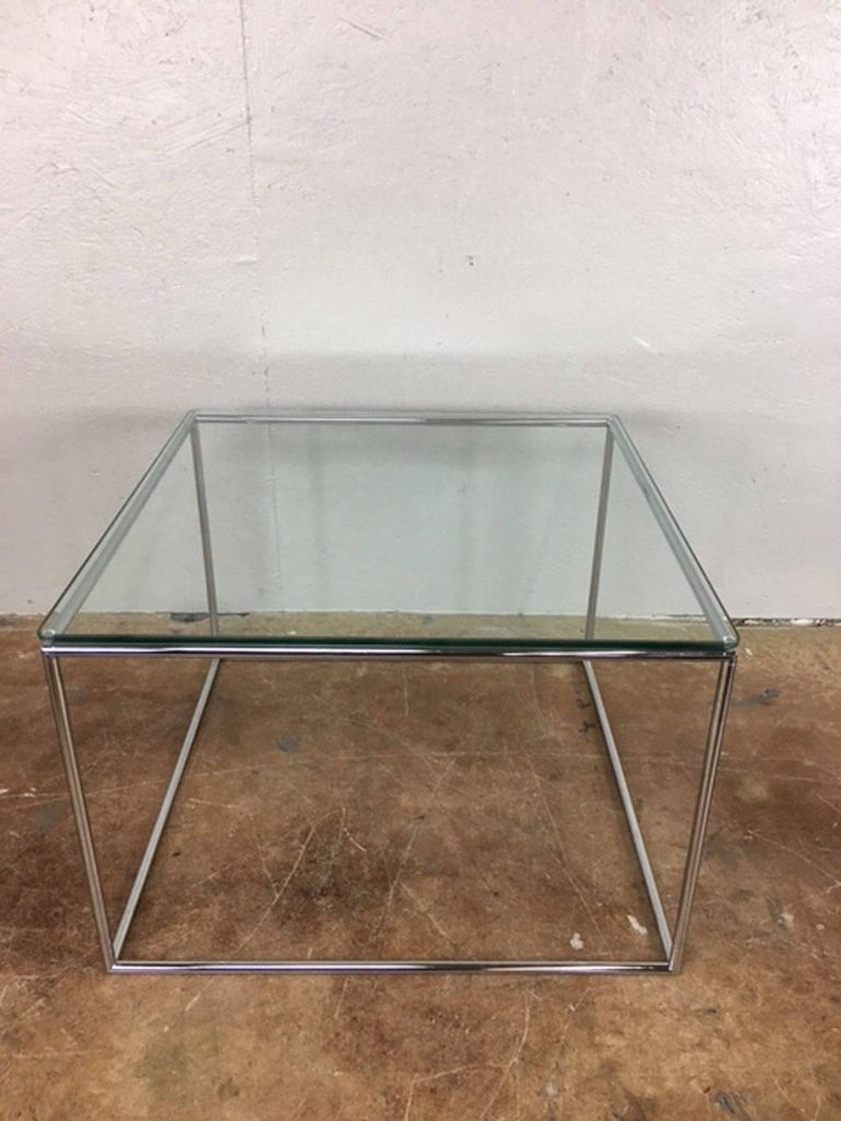 Milo Baughman Square Glass and Steel Side Table For Sale at 1stDibs
