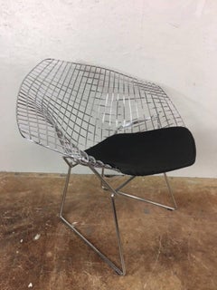 Bertoia Diamond Chairs with Black Wool Pads by Knoll