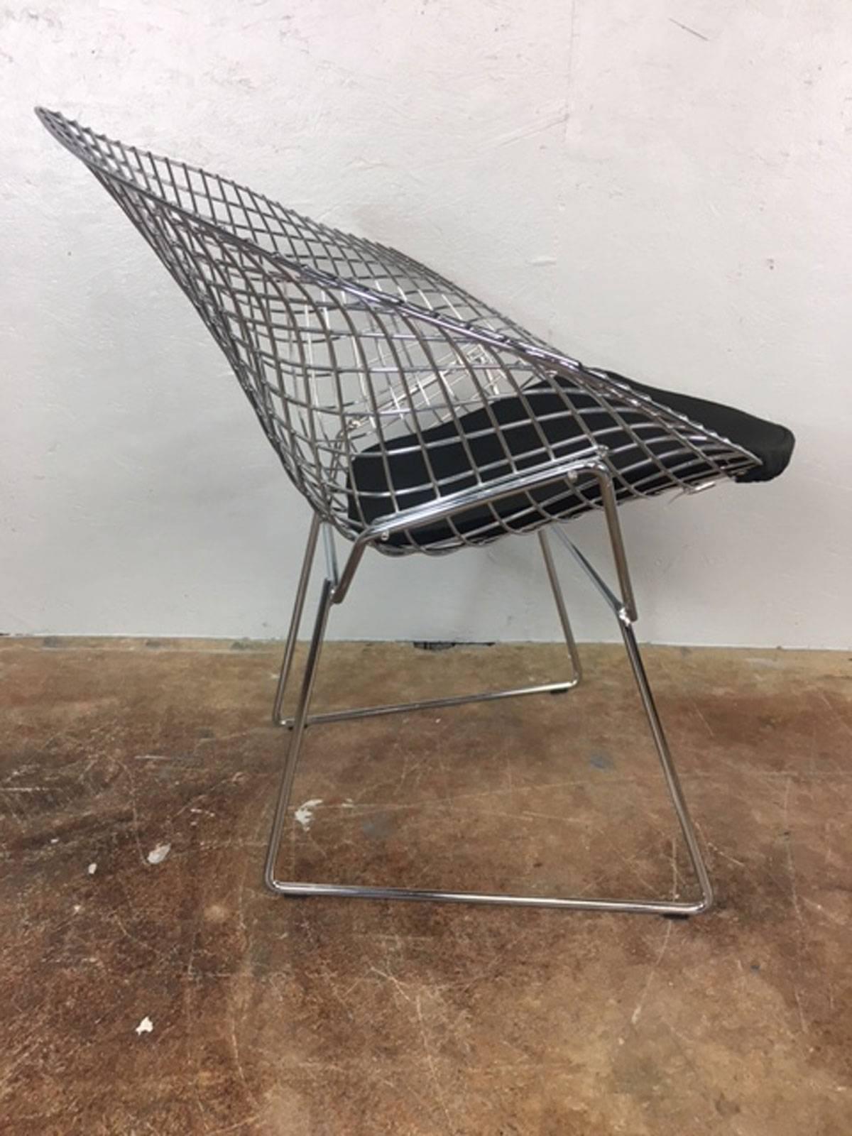 American Bertoia Diamond Chairs with Black Wool Pads by Knoll