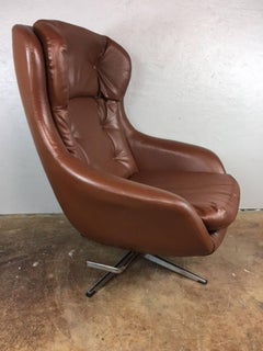 Brown Leather Lounge Chair and Ottoman by Selig