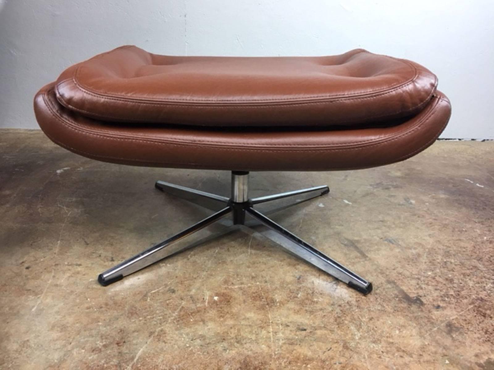 Brown Leather Lounge Chair and Ottoman by Selig For Sale 1