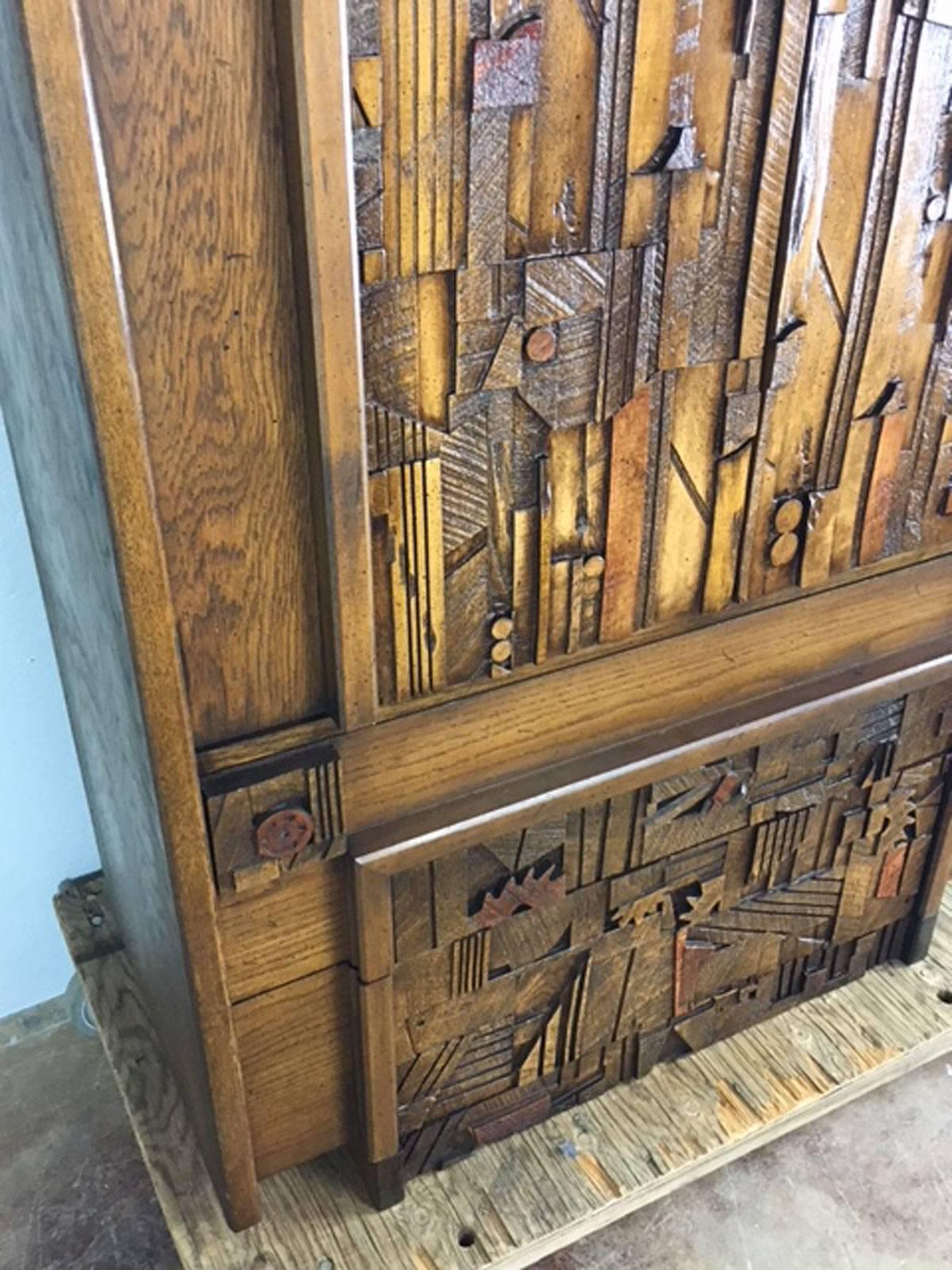 Very clean Brutalist mosaic wardrobe by Lane. Original excellent condition. Substantial character.