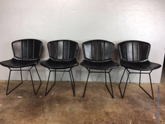 Harry Bertoia Black Metal Chairs with Black Leather Pads