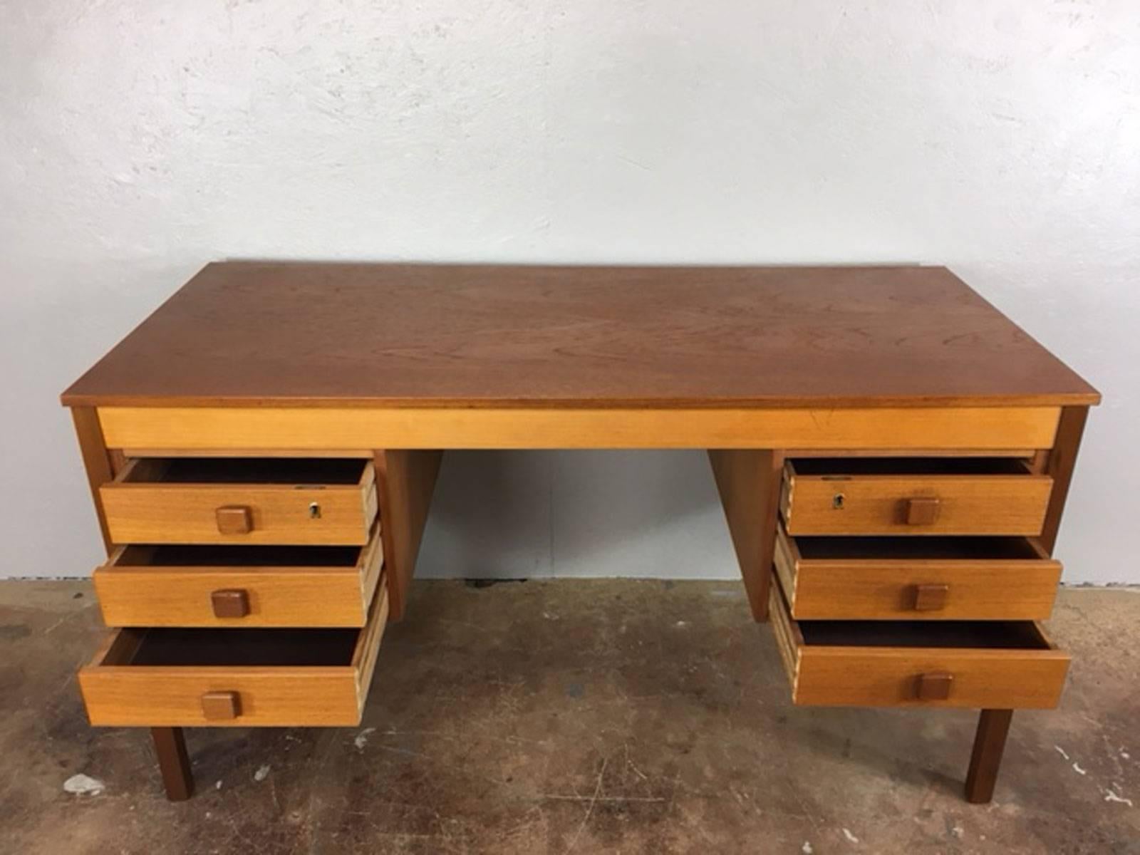 Danish Teak Desk with Six Drawers