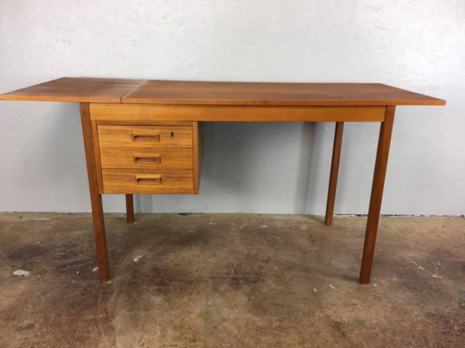 Mid-Century Modern Drop-Leaf Teak Desk For Sale