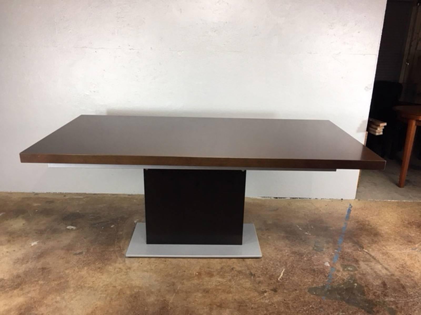 Late 20th Century Wenge Wood and Brushed Steel Dining Table For Sale