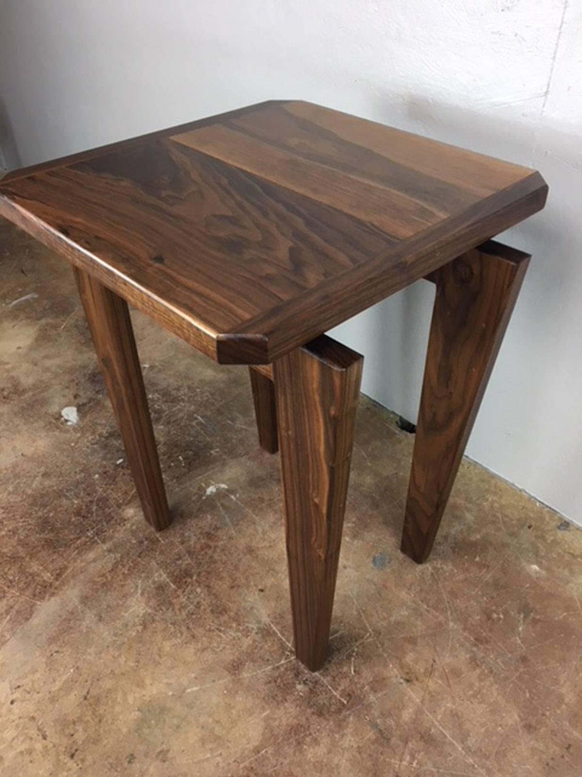 Adrian Pearsall style high pedestal side table. Solid walnut wood. No veneer. Newly custom designed and made.