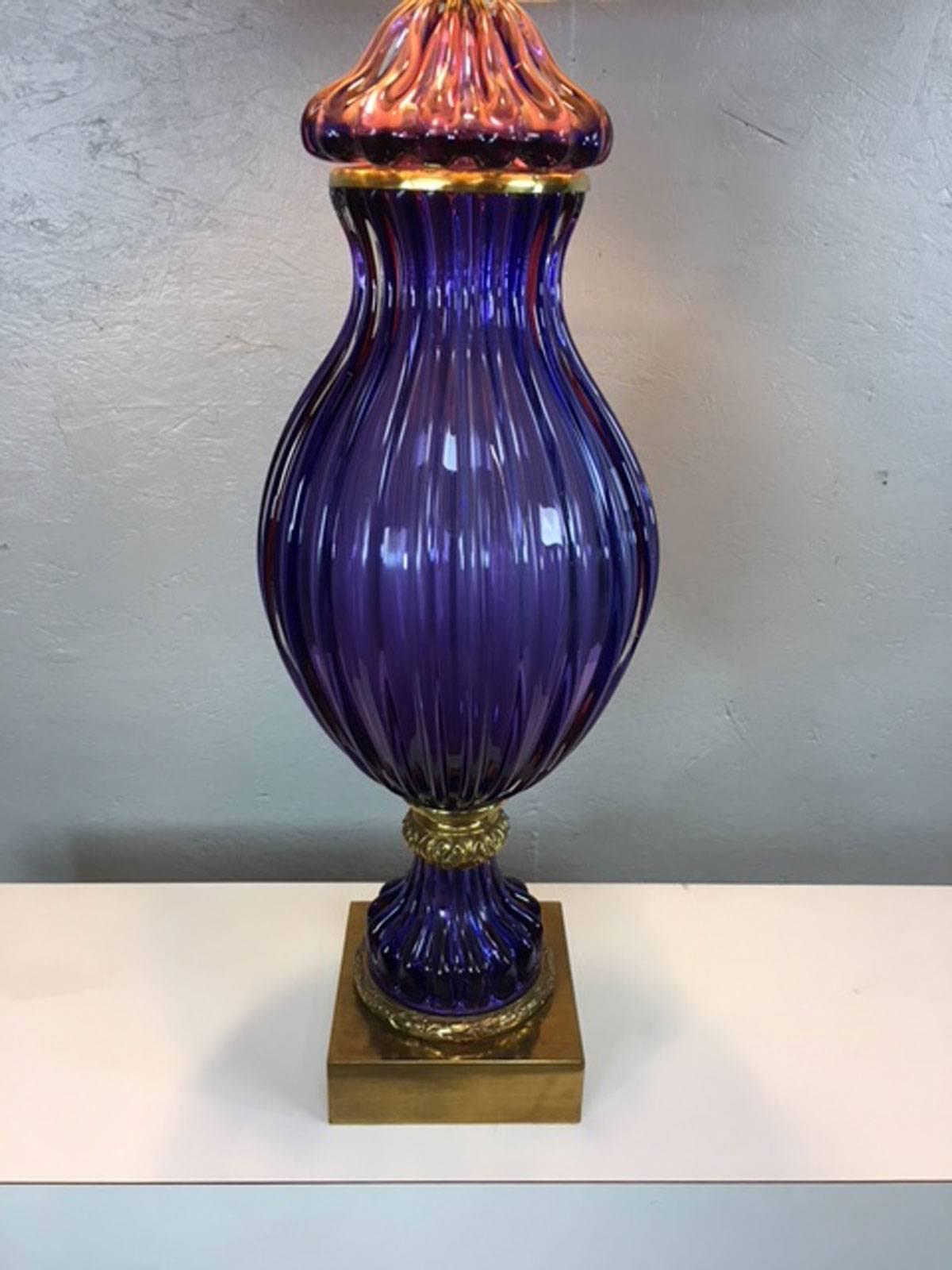 Murano glass lamp by The Marbro Lamp Company and Archimede Seguso. Original shade in very good condition.