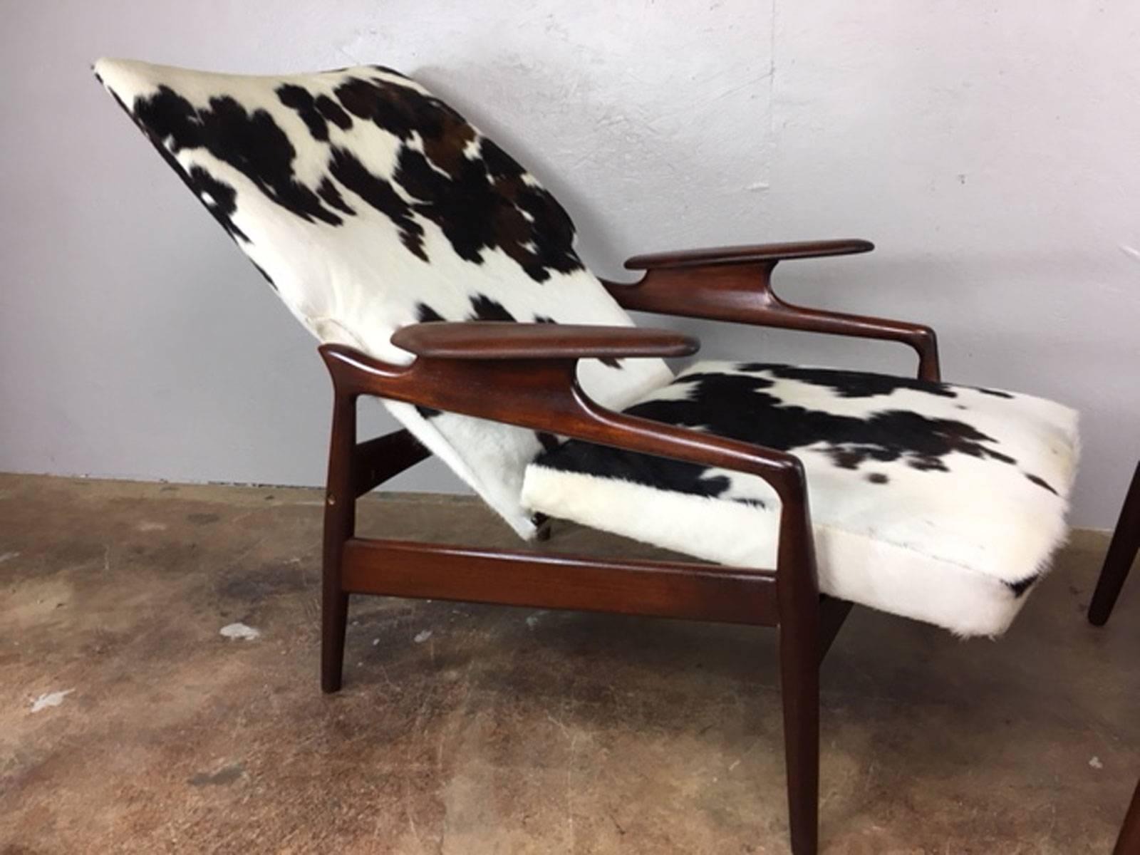 Danish Finn Juhl Teak Reclining High Back Lounge Chair and Ottoman