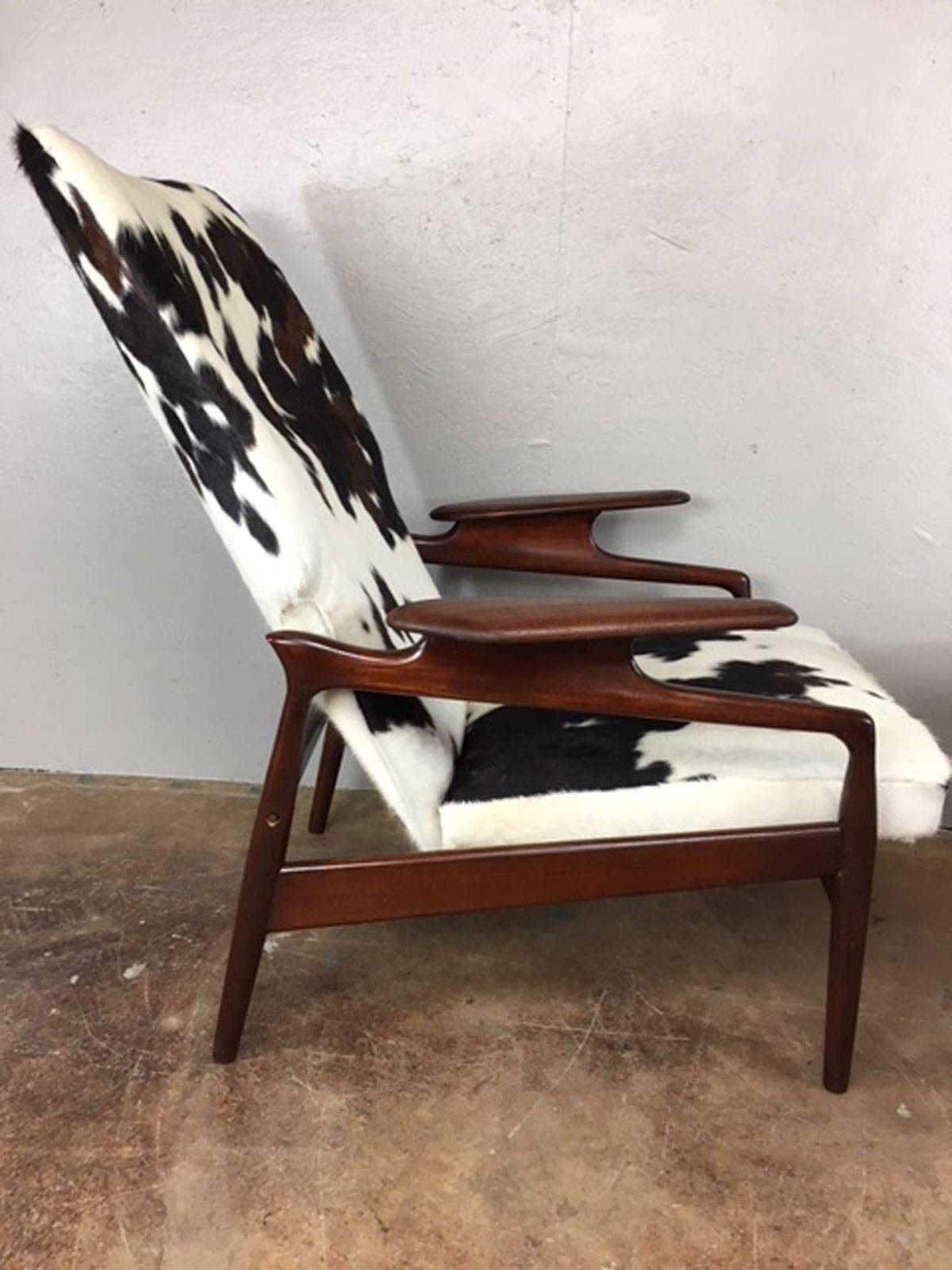 Mid-20th Century Finn Juhl Teak Reclining High Back Lounge Chair and Ottoman