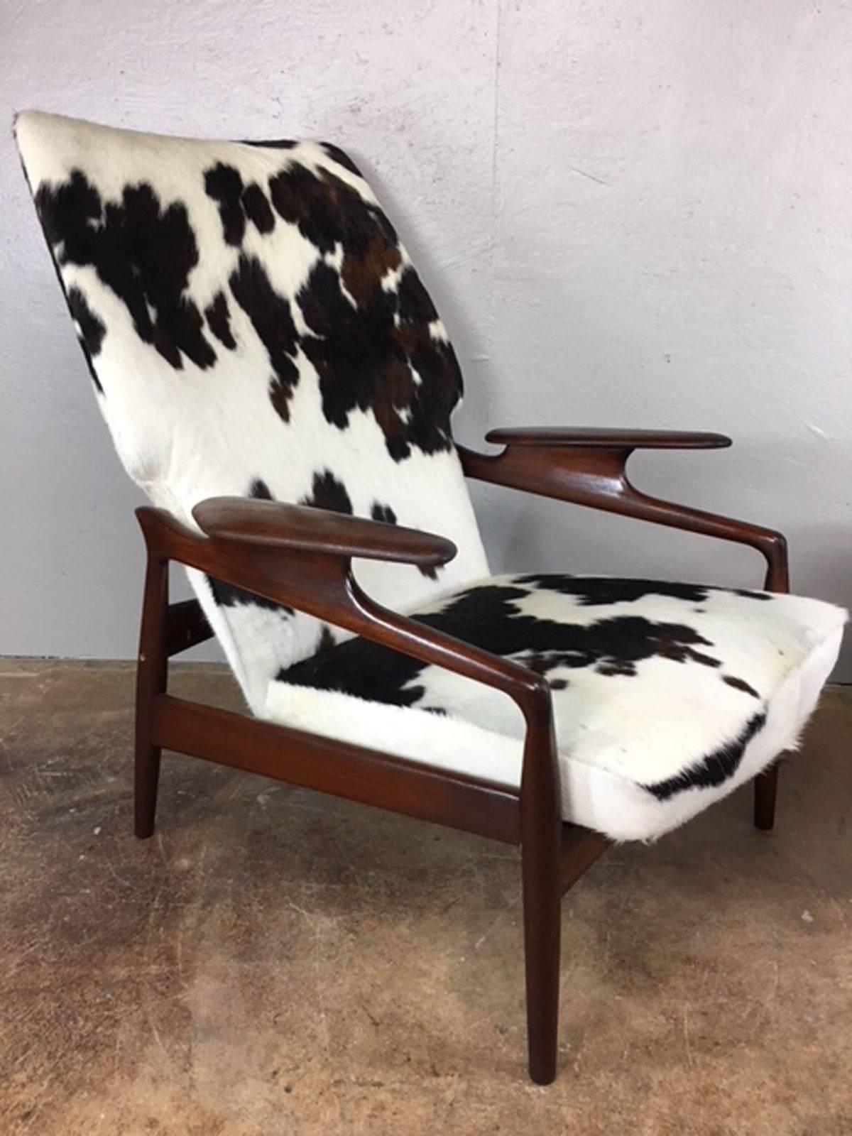 Mid-Century Modern Finn Juhl Teak Reclining High Back Lounge Chair and Ottoman
