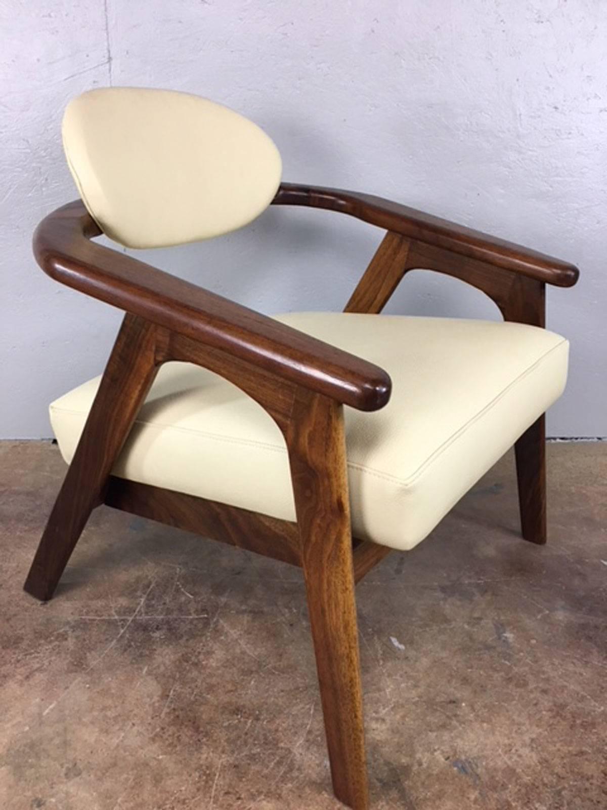 Adrian Pearsall captain's chair by Craft Associates, circa 1950s. Reupholstered in new leather. Great presentation.