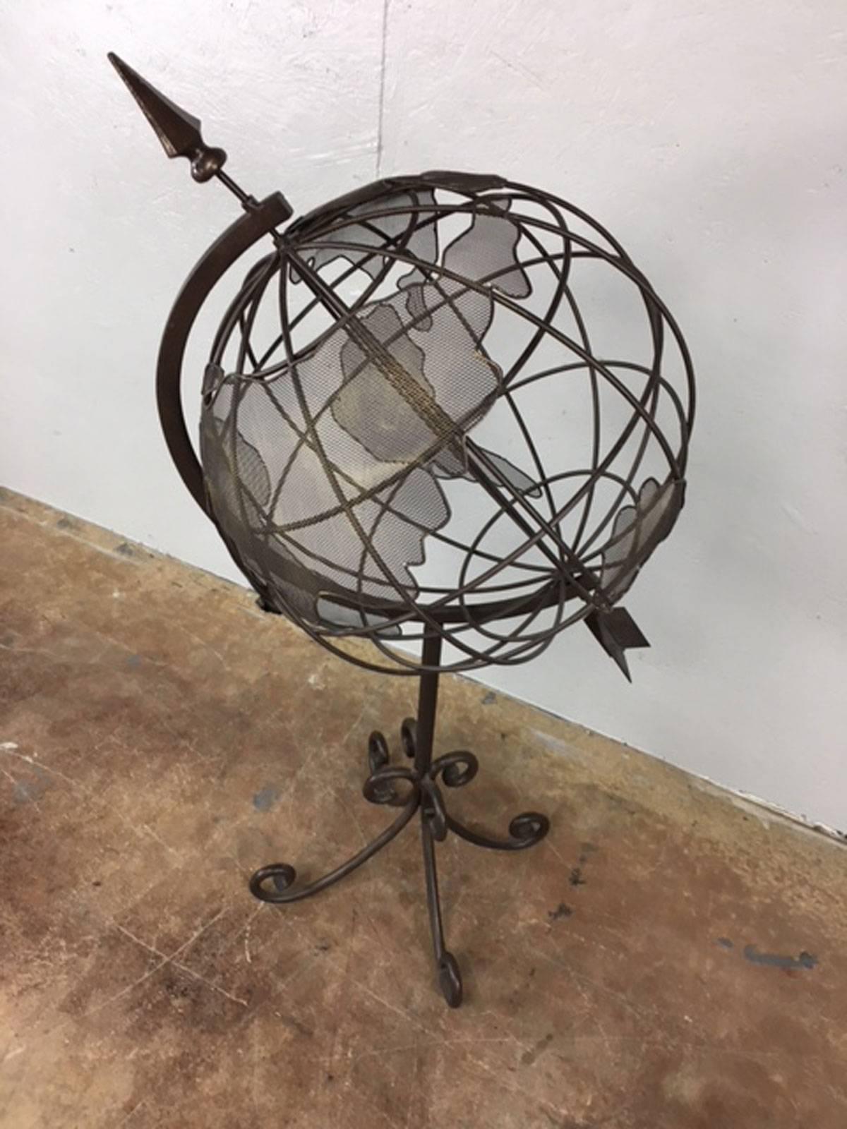 Mid-20th Century Large World Globe in Iron and Steel For Sale