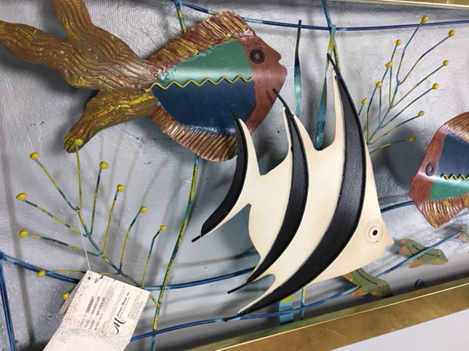 American Mixed Metal Aquarium Fish Wall Sculpture by Curtis Jere For Sale