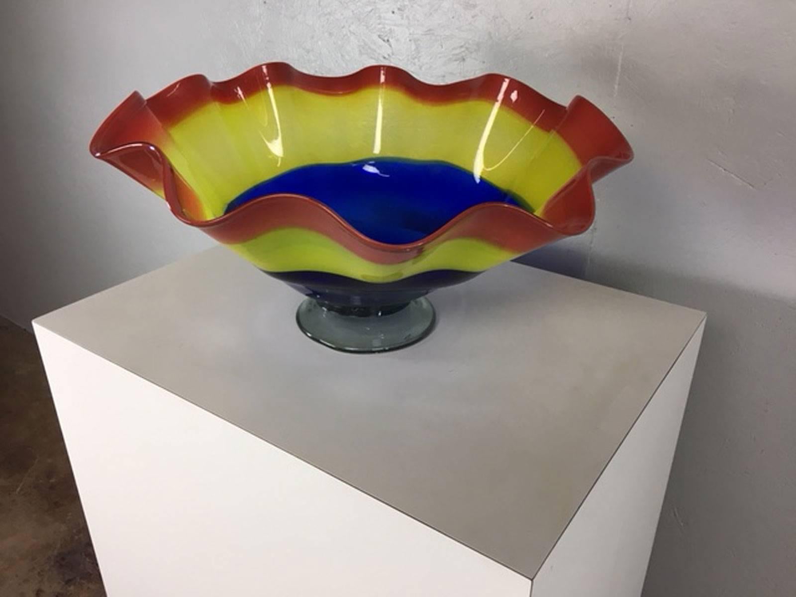 Late 20th Century Handblown Art Glass Bowl For Sale