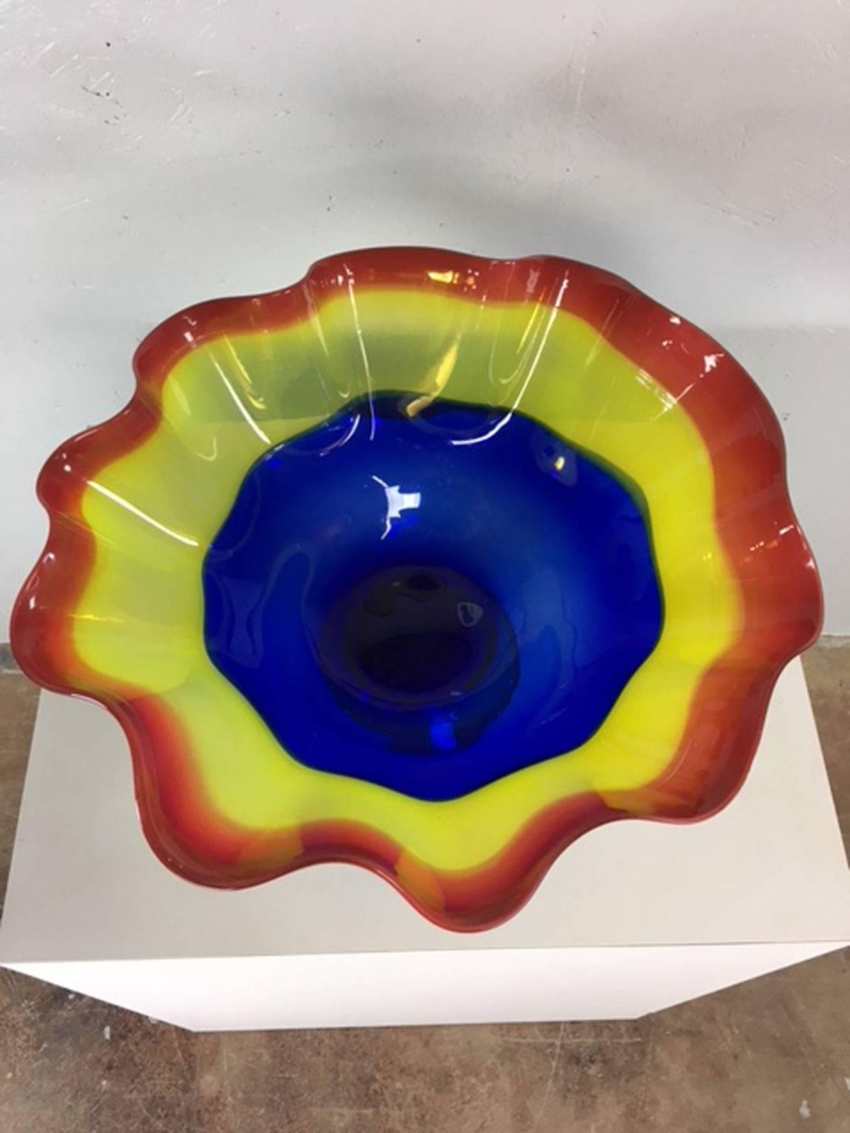Modern Handblown Art Glass Bowl For Sale